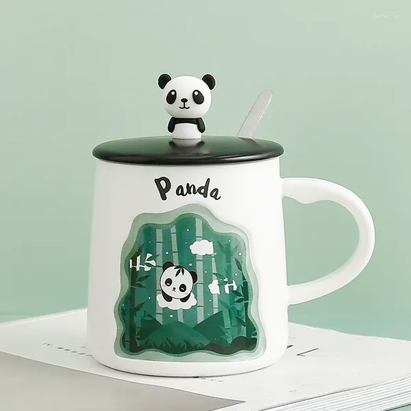 Кружки панда кофейная кружка с крышкой ложки творческая трехмерная тисненосная мультипликационная чашка для водяной чашки молоко керамическая посуда