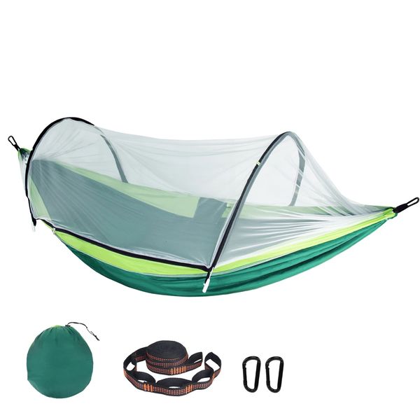 Einzelgröße 270*140 cm Leichtes Gewicht tragbarer Outdoor Camping Nylon Stoff Travel Pop -Up Moskiton Netto Hängematte 240429