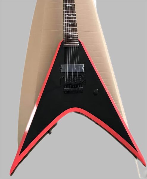 Shop Custom Rich Flying V Red Stripe Black Electric Guitar Floyd Rose Tremolo Bridge Whammy Bar, intarsio Diamond Phombus, hardware nero