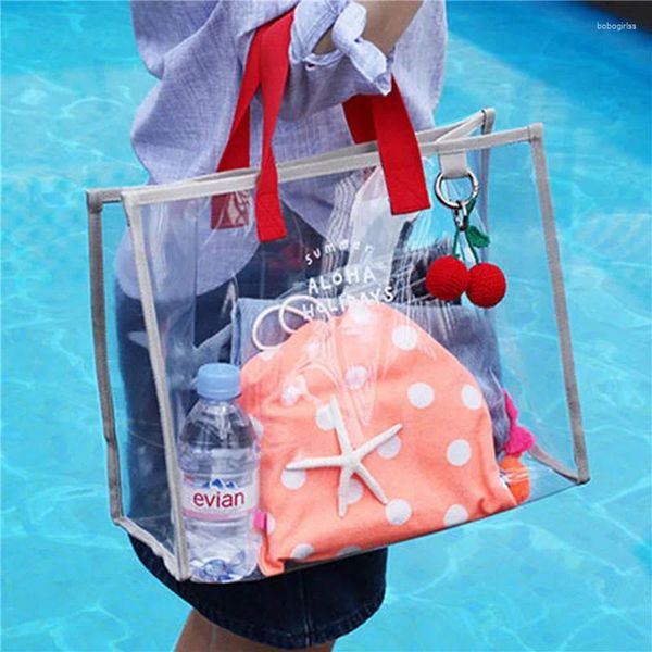 Sacos de armazenamento transparente PVC PVC PVC Bolsa de praia portátil portátil para homens Menina de ombro de ombro Sundries Toalhas de brinquedos infantis