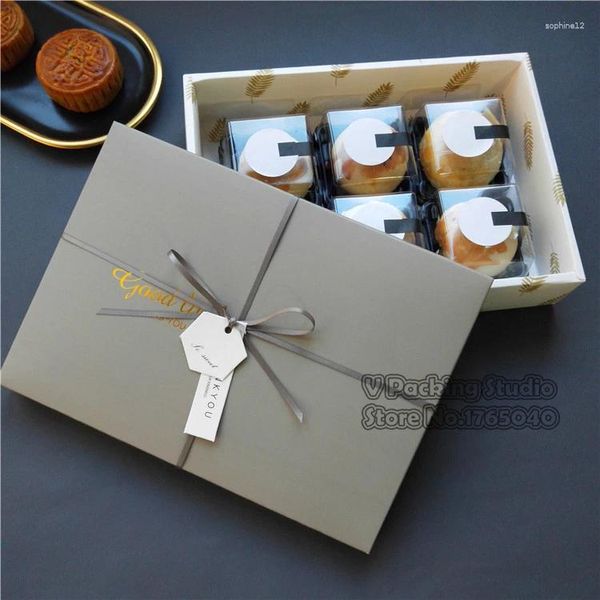 Wrap regalo 22.5x15x5cm Bronzing Feather Cake Box Dessert Macarons Mooncake Boxes Packaging 100 pezzi/lotto