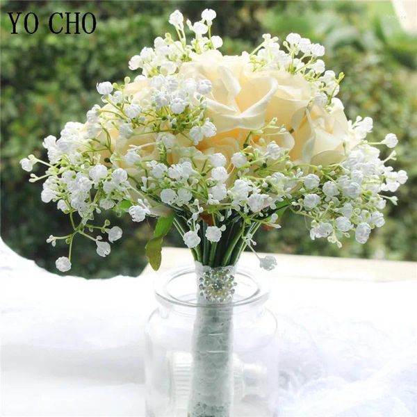 Fiori del matrimonio Yo Cho Cho Rose artificiale Gypsophila Bouquet per damigelle Accessori per matrimoni da sposa Flower Holder