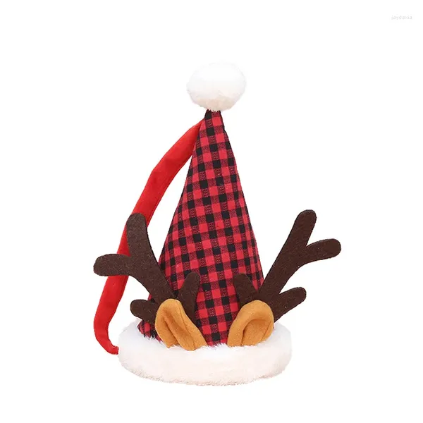 Decorações de Natal Bolsa de maçã Chapéu de pano criativo com zíper em forma de xadrez de neve estampado Deer Horn Pattern Decoration Gift Party Party