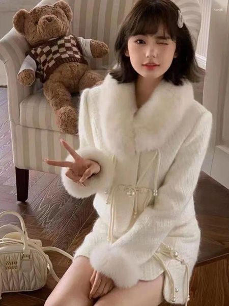 Trabalho vestidos de saia de estilo chinesa feminino Terno de pêlo branco Cuffs Tops Crop Tops Nó Decoração Split Mini Shairs Set fêmea de 2 peças
