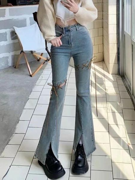 Frauen Jeans Korean Design Vintage Y2K Hosen Frauen hohe Taille Solid Slim Streetwear Casual Baggy Denim Flare Pants Chic Sommer 2024