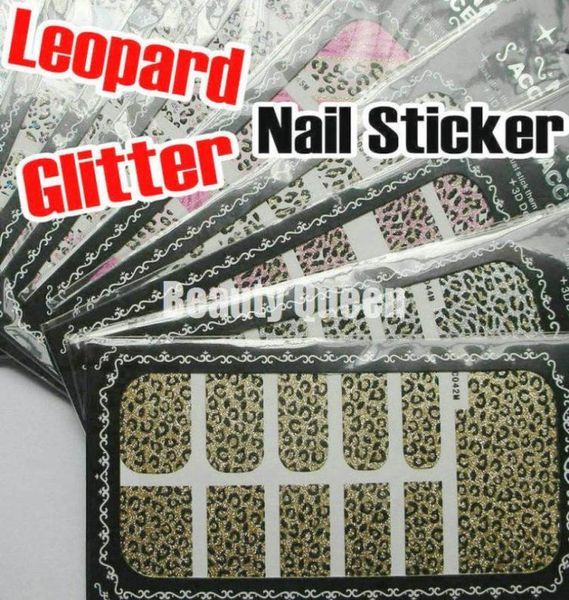 16 Designs misturados Decalque de unhas de leopardo Glitter unhas embrulhas de tiras adesivos adesivos folhas dicas de decoração adesiva Aplique4607565