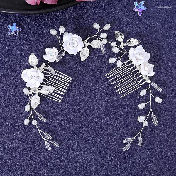 Hair Clips Flower White Flower and Leaf Head Band Tiara for Women Party Prom Bridal Wedding Acessórios Jóias