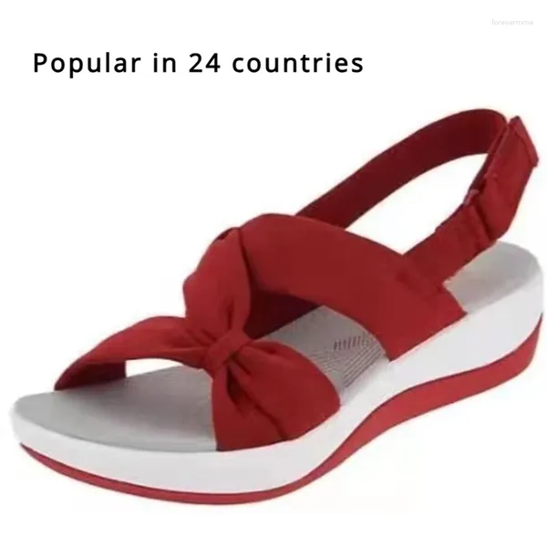 Sandalet Kadın Yaz Kapalı Toe Roman Bow Platform Kama 2024 Womsandals EN Artı Boyut 43