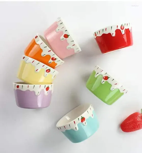 Tassen Sommer -Makkaronfarbe geprägtes Connaimc Cake Cups Ice Cream Becher Pudding Tasse geeignet für Ovan Mirwave