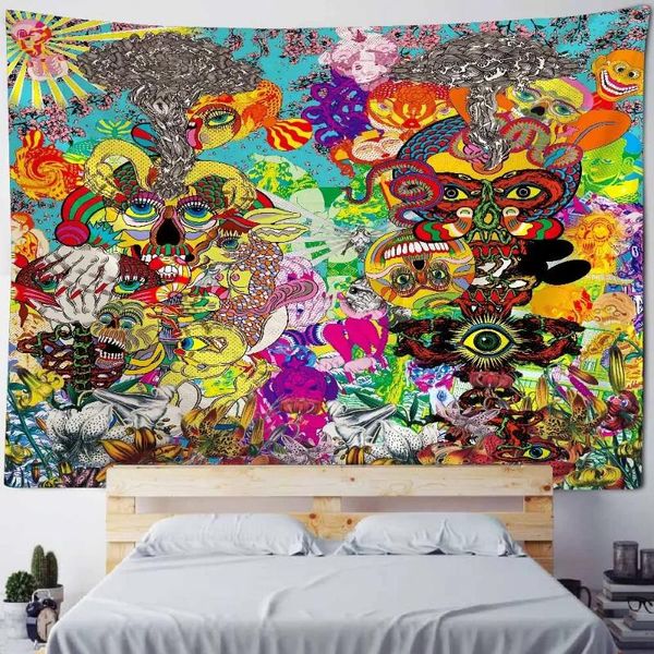 Taquestres de cogumelo imprimir tapeçaria colorida hippie parede de olho de penduramento decoração de arte cobertores de ioga em casa folhas de tapa