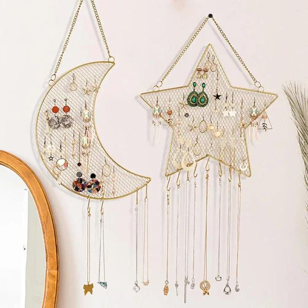 Placas decorativas Jóia de jóia Rack de salvamento de espaço durável Estrela da lua Brincos de ferro forjado de grade prateleira de parede de grade