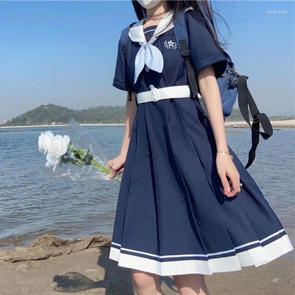 Abiti casual kawaii in stile preppy abito estivo a maniche lunghe donne primavera autunno giapponese dolce simpatico ragazza morbida collare blu scuro loli vestidos