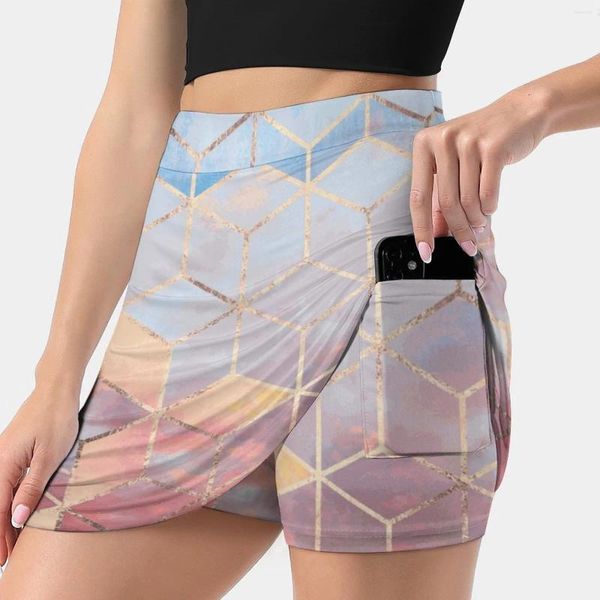 SKIRTS MAGIC SKY CUBES SKIRT SKIRT Sport Skort com Pocket Fashion Style 4XL Padrão gráfico Resumo