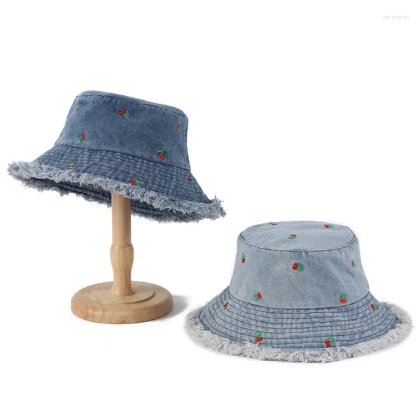 Beretti Sun Protective Fisherman Hat Hat Embroiderycherry Bucket per adulti Visor Drop