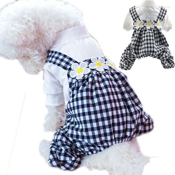 Hundebekleidung karierte Kleidung Springautumn Jumpsuit Mantel Blumener weißer Hemd -Hemd -Gurt -Jacke Tracksuit Overalls für kleine Hunde Chiwawa York