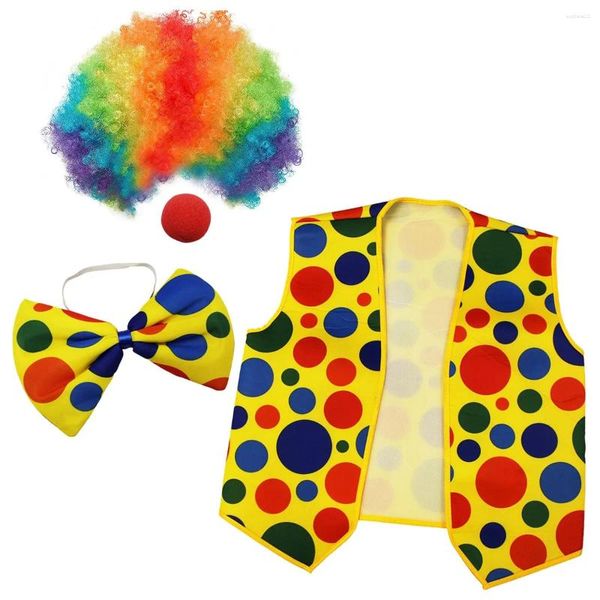 Speicherflaschen 4 Pack Clown Kostüm Clown Nase Perücke Fliege und Weste für Cosplay-Partys Carnivals Dress Rollenspiel