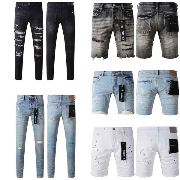 Short designer di jeans viola pantaloncini viola jeans per uomo alla moda motociclini strappati pantaloni neri in denim pantaloni corti pantaloni cortome