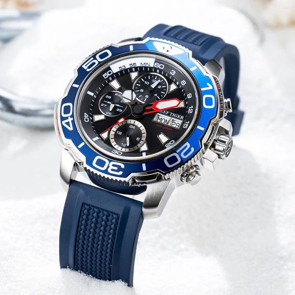 Relógios de pulso Recife Tiger/RT Design multifuncional relógio mecânico masculino Analógico Data de discagem azul automática Relógios Relógios masculino RGA3053