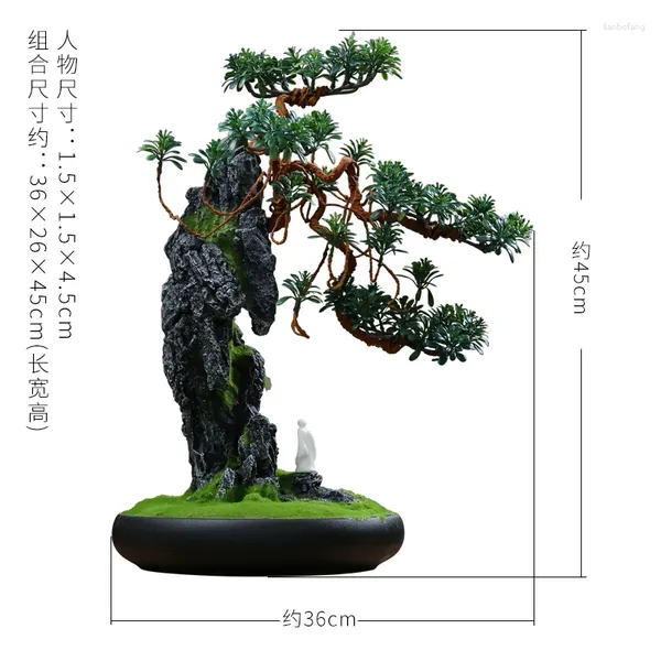 Estatuetas decorativas para saudação artificial Pinesai decoração chinesa plantas verdes chinesas