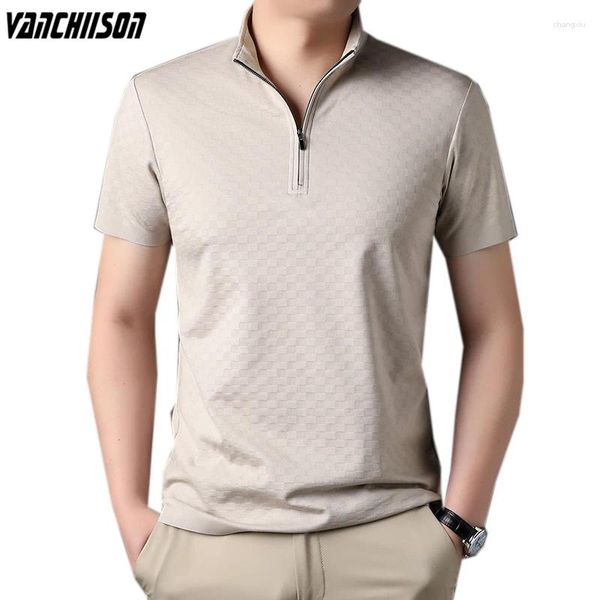 Herren -T -Shirts Männer 50% Baumwollhemd Tops Kurzärmel -Standkragen für Sommer Dobby Stoff koreanischer Stil lässige männliche Modekleidung 00781
