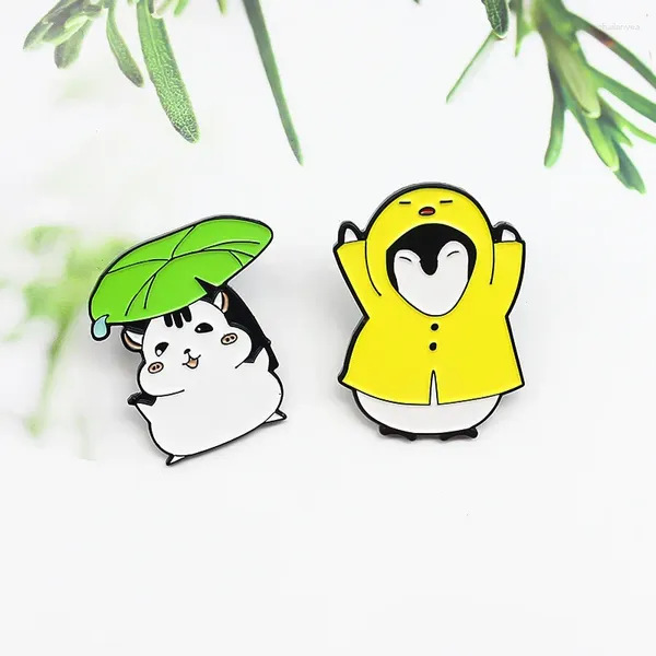 Broches desenho animado lótus hamster de folhas amarelo pinguim pinguim broches criativos de animais de colar de colarinho de colarinho para amigos para amigos