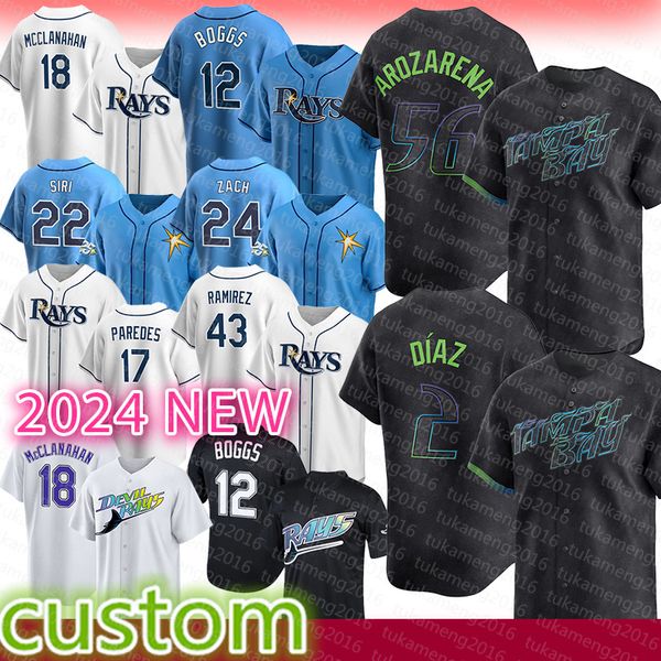 Randy Arozarena Yandy Diaz Maglie da baseball Wade Boggs Tampa Bay Shane McClanahan Jose Siri Rays Zach Eflin Isaac Paredes Harold Ramirez Rene Pinto Cicale