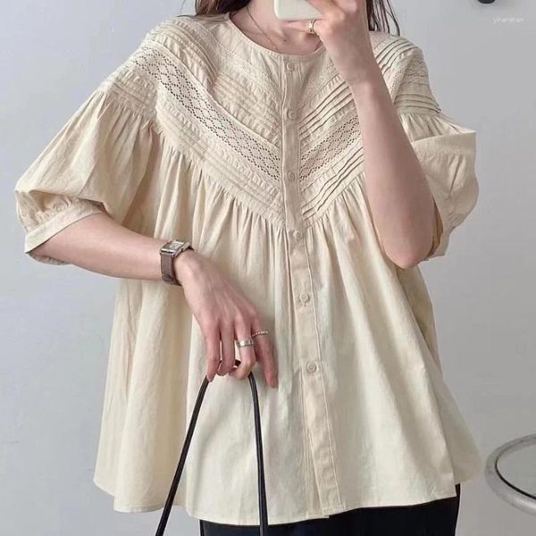 Frauenblusen plus Größe Tops Frauen japanischer Stil Vintage weiße Stickerei Bluse Boho O Hals Baumwolle Leinen Blusas Femininas Hemd Mujer