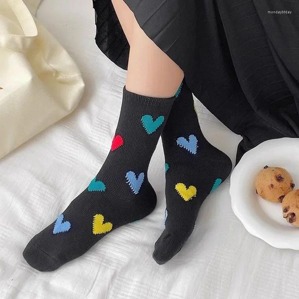 Frauen Socken koreanische Mode Baumwolle süße Liebe Print Harajuku Weiße schwarze Dame Kurzer Mittelröhren Socken Mädchen Designer Kawaii