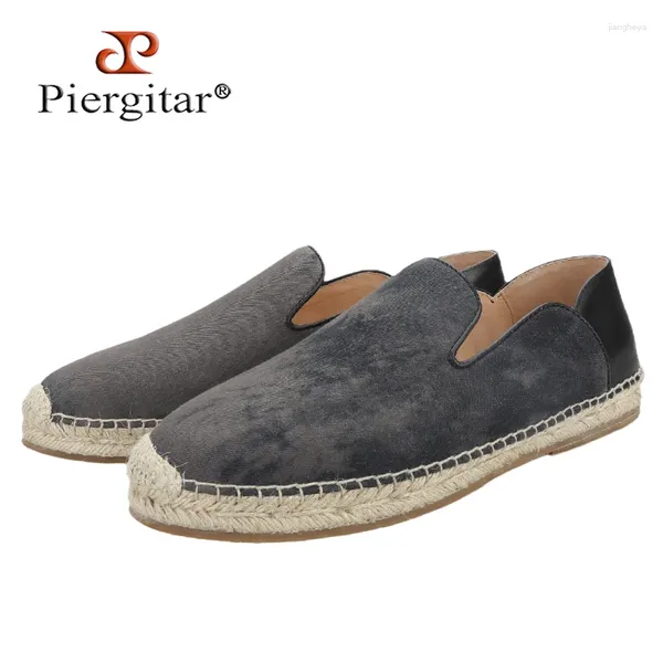 Sıradan ayakkabılar piegar koyu gri kişiselleştirilmiş tuval dikiş arkası katlanabilir cowhide klasik espadrille ip taban slip-on erkek balıkçı