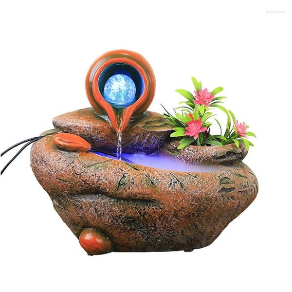 Dekorative Figuren Tabletop Brunnen Indoor LED Spray Desk Wasser mit glücklichem Feng Shui Ball Wasserfall Sukkulente Pflanze Vase