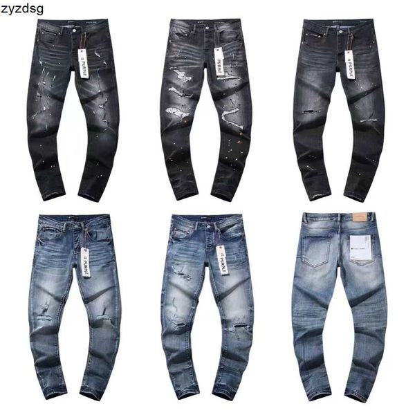 2024 Nuovi jeans viola pantaloni Desinger per maschile viola jeans buco jeans di lusso da uomo pantalone tendenze in difficoltà slim fit pantalone moto jeans abbigliamento