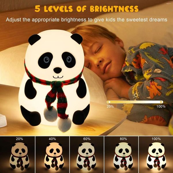 Nachtlichter Silikonpanda Lampe wiederaufladbare Kindergartenleuchte LED Pat 7 Farblampen Schlafzimmer Augenschutz Desktop Dekoration