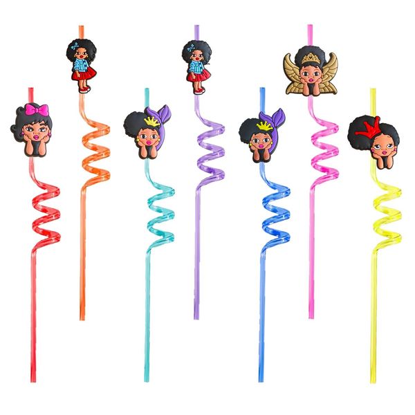 Einweg -ers Black Girl 10 Themen Crazy Cartoon STS Decoration Supplies Birthday Party bevorzugt Plastik -Trinken für Kinderreuel Otzcp