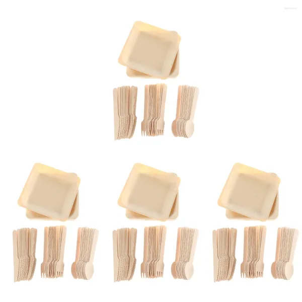 Dince per le stoviglie usa e getta 192 PCs Tavolo in legno Biodegradabile per la cena biodegradabile per la forcella in legno Piatti da dessert per cuccioli