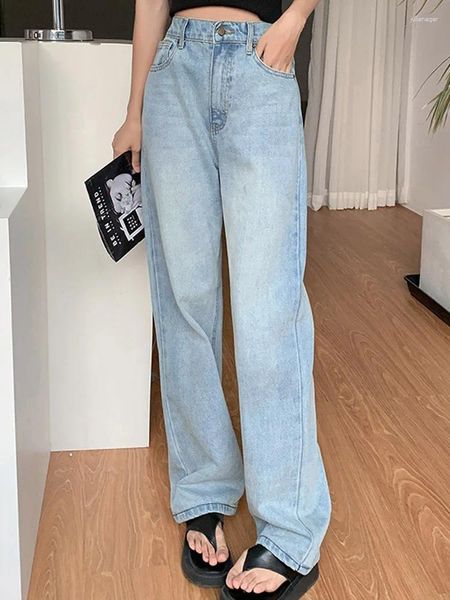 Jeans feminino Vintage High Caist Classic Boyfriend 2024 Women Wide Leg Straight for Women Streetwear Tranquas de jeans de comprimento completo