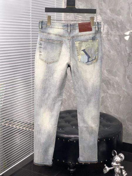 Jeans jeans masculino Blue Brand Tight Luxuryl Logo Jeans Fashion Retro Rua Mid Rise Rise Elastic Casual Sports Pants VV