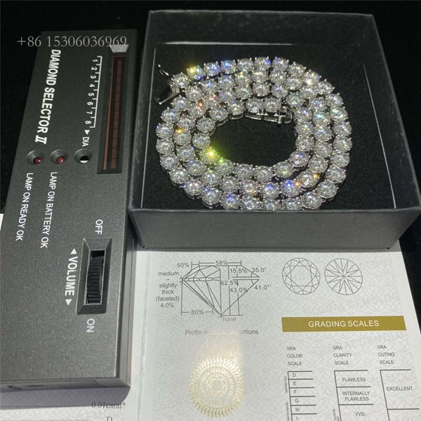 Sier vereisere VVS Moissanit 2-6,5 mm Armband Doppelsicherheitsverschluss Diamant-Tenniskette Halskette