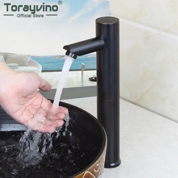 Rubinetti del lavandino del bagno Torayvino Sense Black Bacino Nero Sensore TAP PERCHIO PERCHIO MOTO MUTO MUSINE CHE MIXER BRASSE