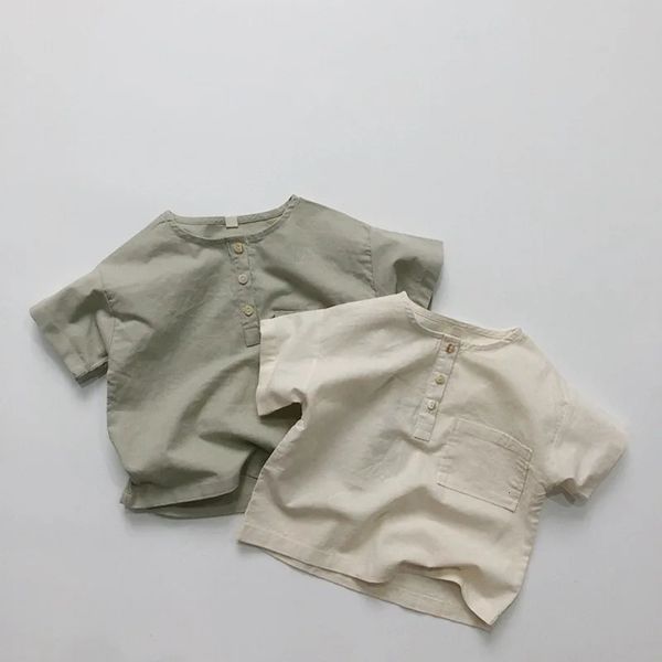 Deer Jonmi in stile coreano Summer Boys Boys Cotton Linen Linen Kids Short Kids Tops Toddlers Children Casual Shirt 240512