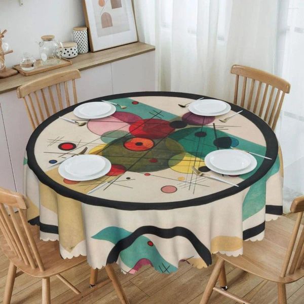 Tischtuch rund angepasstes Wassily Kandinsky abstrakte Muster wasserdichte Tischdecke 60 Zoll Abdeckung für Küchenessen