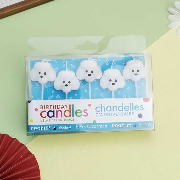 5pcs velas vendas quente desenho animado festeiro de cachorro festeira de feliz aniversário bolo velas brancas filhotes de filho