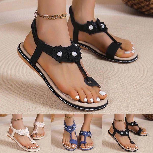 Sandalen Frauen lässige Perle Clip Zeh Flat Römische Schuhe Sommer Fashion Ladies Damen Keil Größe 9 einfach