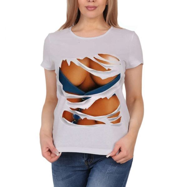 Nuova maglietta di asciugatura rapida femminile stampata in 3D con motivi personalizzato F51315 a maniche corte
