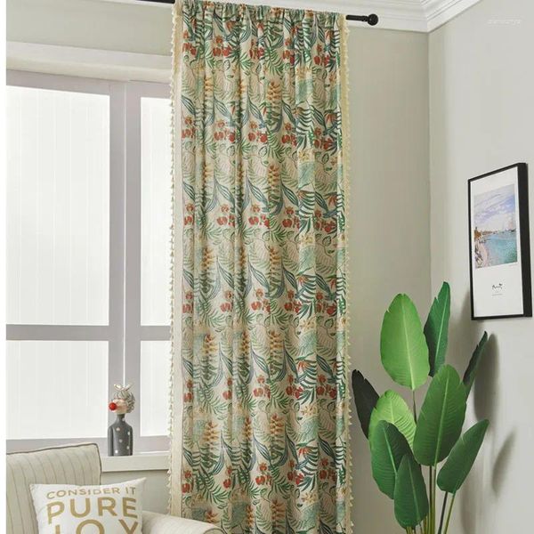 Curtain Ll1034Green Plant Imition Cotton e Linen Semi-Shading American Country Retro Nappel tessuto finito