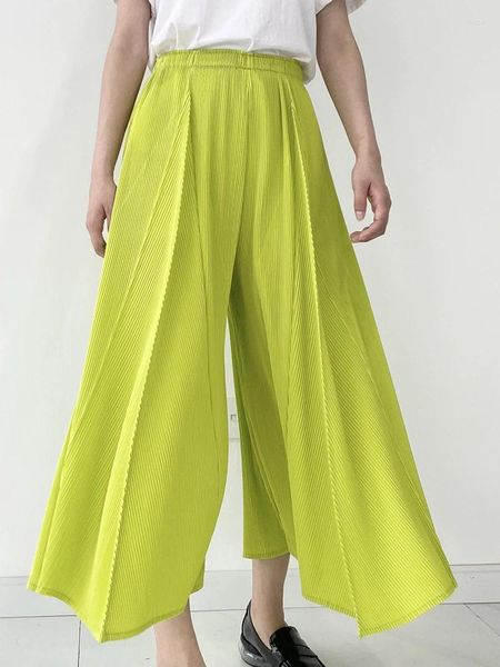 Pantaloni da donna Miyake Legamera a gamba a gamba a gamba a gamba fluorescente elastico verde elastico Women 2024 Designer Spring Summer Designer