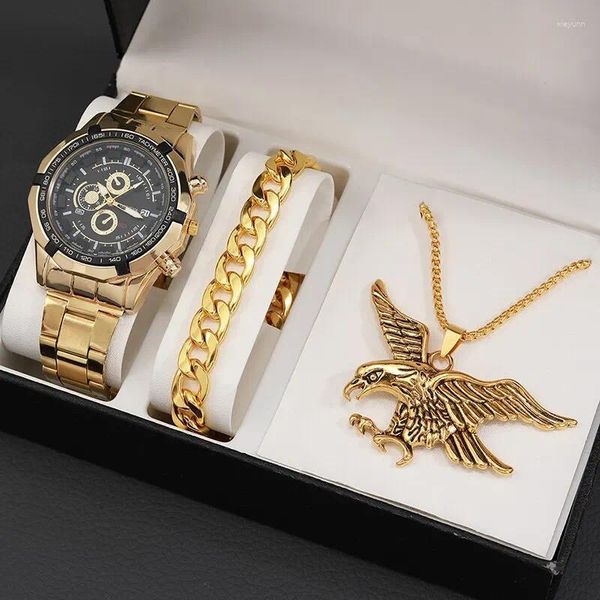 Armbanduhren 3PCS Set Luxus Fashion Mens Watchs Männer Business Quartz Watch männliche lässige Halskette Armband Armbanduhr