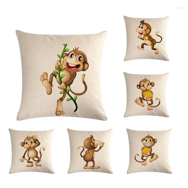 Travesseiro de cartoon tampa de macaco linho algodão travesseiro decorativo cadeira assento quadrado 45x45cm Têxtil em casa ZY528