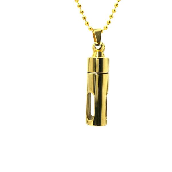 Aço inoxidável ouro branco K Color de perfume Bottle Colar Pingente europeu e americano Hip Hop Rock Jóias de personalidade 240511