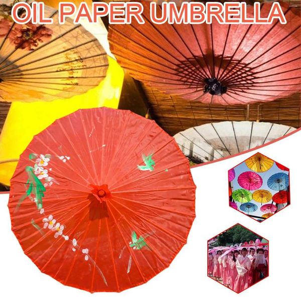 Ombrellas Vintage Cinese Olio di seta Olio ombrello Rosso Fiore di bambù Decorazioni per matrimoni PO Parasol Dance Props