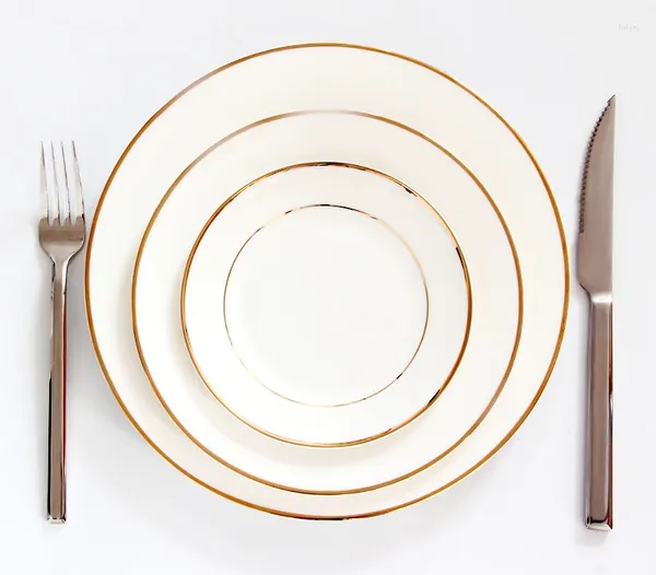 Пластины 3PCS/лот 1086 дюймов настоящий костяной ужин ужин с золотистыми посудами и наборами для пирожного блюда из фарфорового блюда